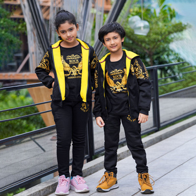 Exclusive 3 Pcs Premium Hoodie, Pant And T- Shirt Combo Set For Baby 4 Year - 10 Year